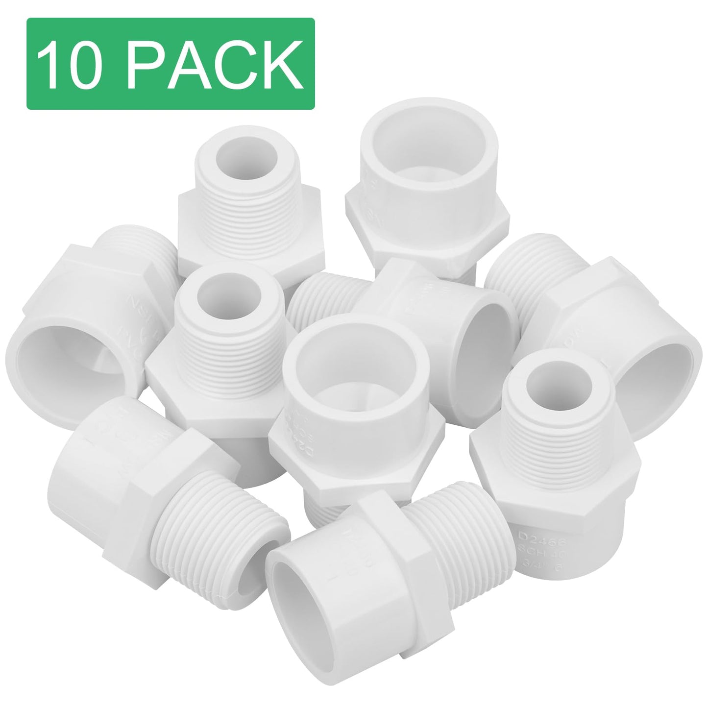 Lswteiz 10Pack 3/4" PVC Male Adapter Pipe Fittings (Socket x Male Pipe Thread) Furniture Grade SCH40 2-Way 3/4" PVC Coupling Pipe Connectors for Plumbing Water Line