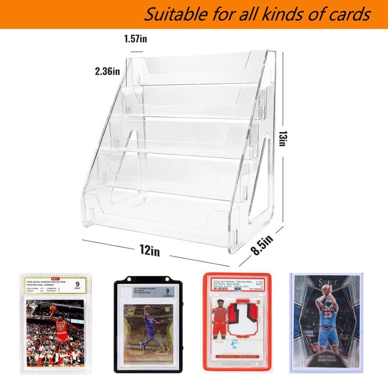 AMZALI Card Display Stand, 5 Tier Trading Card Display Case Acrylic Versatile Holder for Baseball Basketball Sports Graded Card Display Stand Tabletop for PSA BGS SGC Slabs