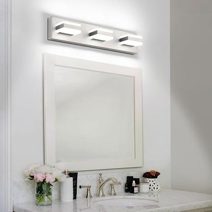 SOLFART Bathroom Vanity Lights Over Mirror Brushed Nickel Bathroom Light Fixture 3 Light Led Lights for Bathrooms Vanity Lights for Bath Nickel