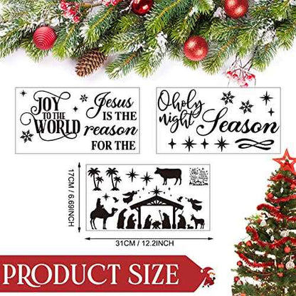 3 Pcs Nativity Scene Decor Stickers Christmas Bible Quotes Christian Vinyl Wall Decal Set Jesus is The Reason for The Season Bible Verse Wall Decals Joy to The World Stickers for Home