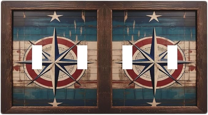 Decorative Art Light Switch Covers Nautical Rustic Star Emblem Quad Toggle 4 Gang Wall Plate Switch plate Electrical Faceplate for Home Decor