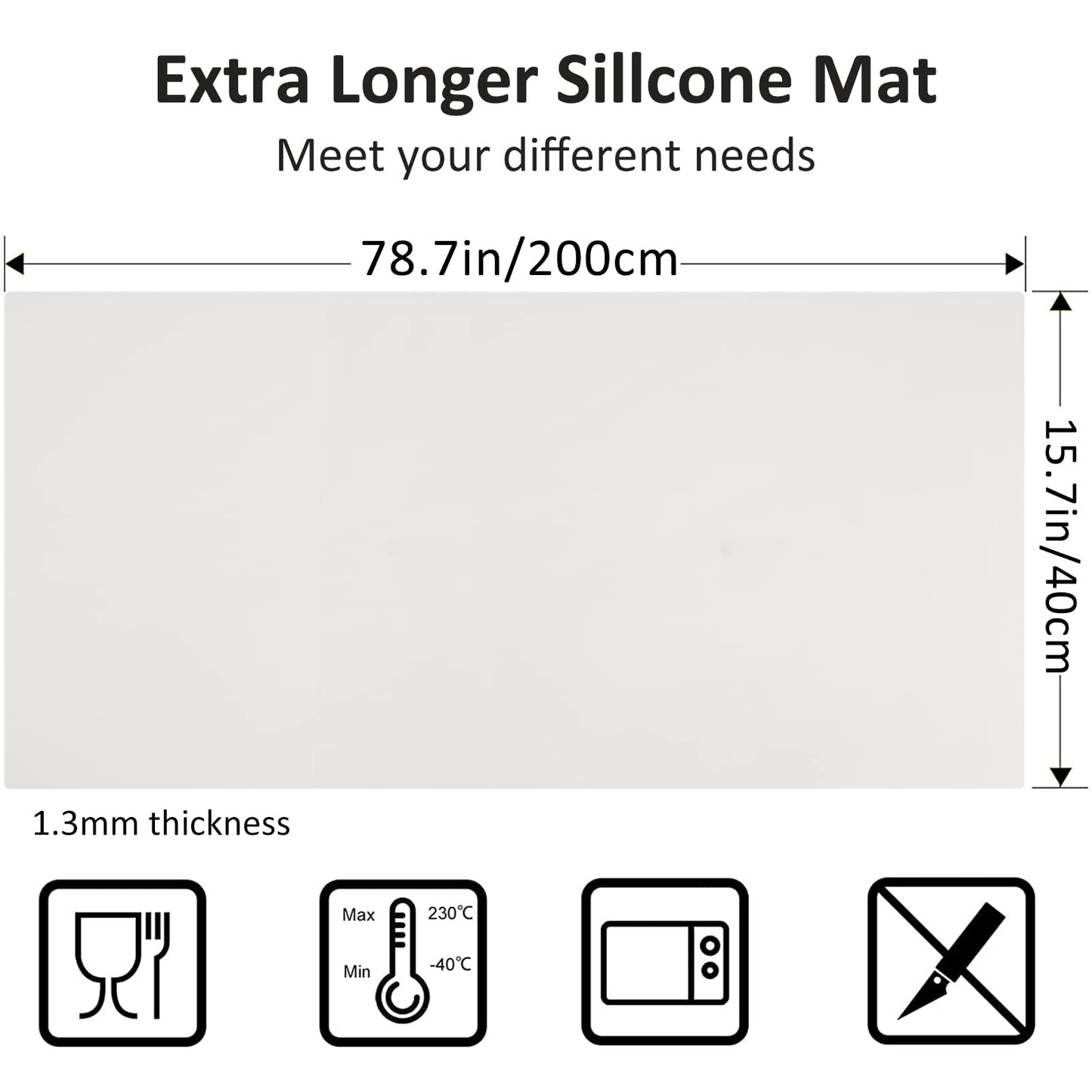 Large Silicone Heat Resistant Mat 78.7” x 15.7”, Nonslip Mats for Kitchen Counter, Countertop Protector, Nonstick Waterproof Craft Table Placemat, Translucent-White
