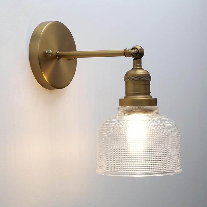 Pathson Vintage Wall Sconce Lamp with Clear Glass, Adjustable Hardwired Wall Vanity Light for Bathroom Living Room Farmhouse Bedside Lighting
