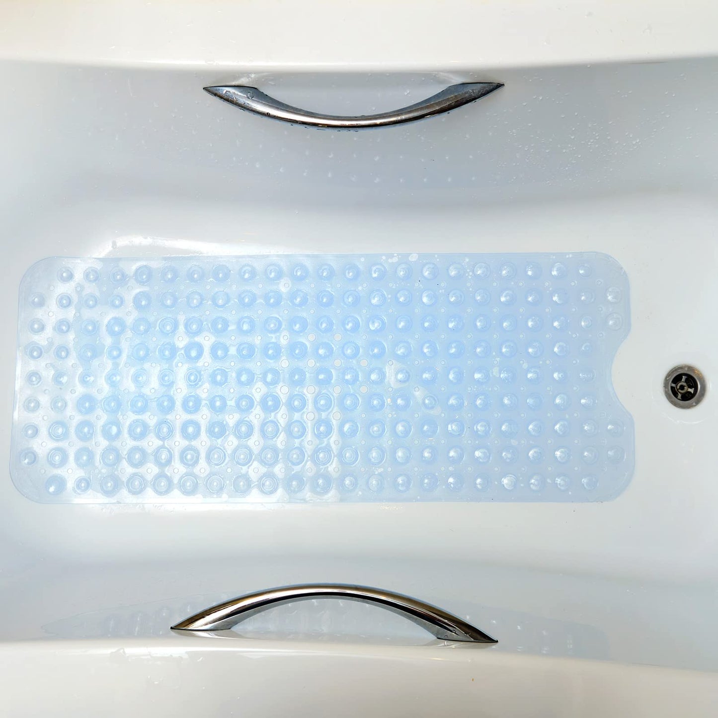 uxcell Bath Tub Shower Mat, 30" x 14.2" PVC Non-Slip Pebble Oval Mat with Drain Holes, Suction Cups for Bathroom Bathtub, Clear Purple