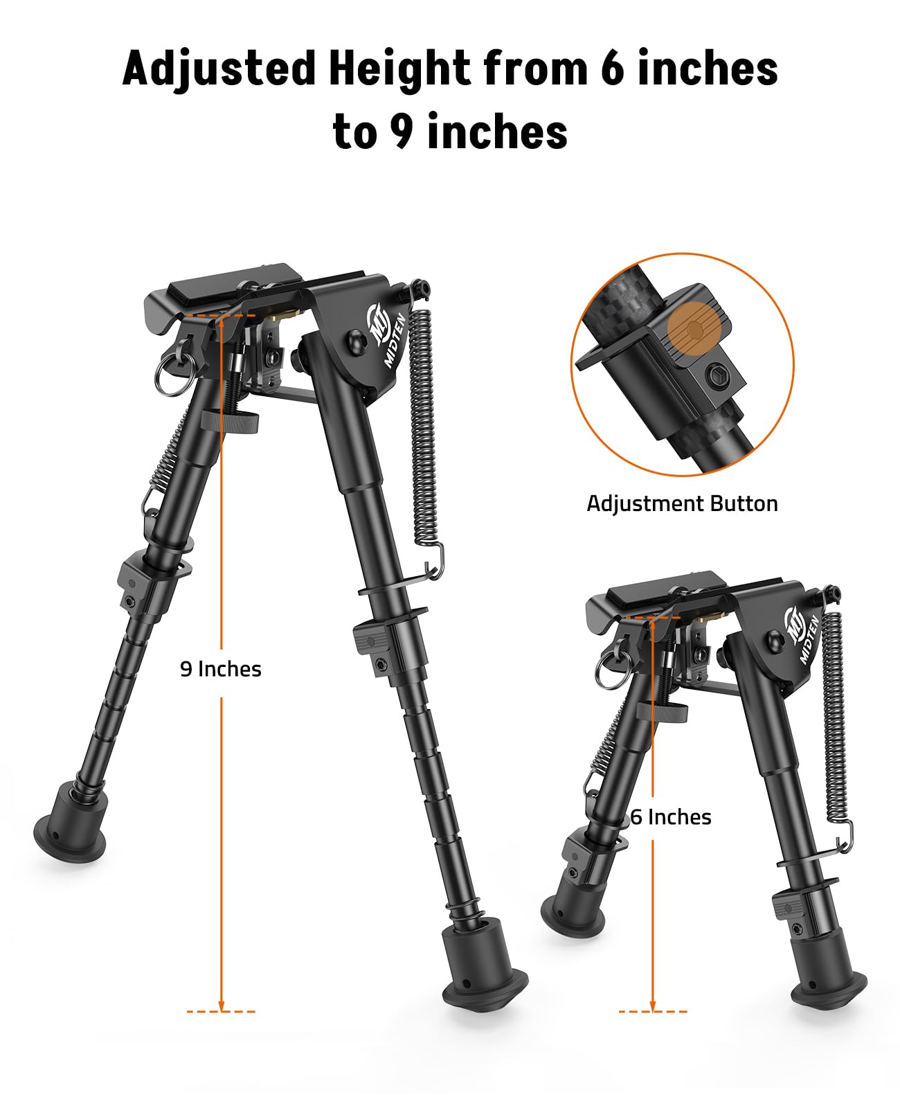 MidTen Bipods for Rifles M-Rail Sling Stud Bipod with Adapter Adjustable 6-9 Inches Aluminum