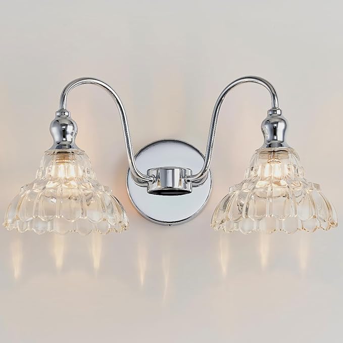 Chrome 2-Light Wall Sconces Bathroom Vanity Light Light Fixtures Modern Vanity Lighting Fixtures Wall Light for Bedroom Living Room Bathroom