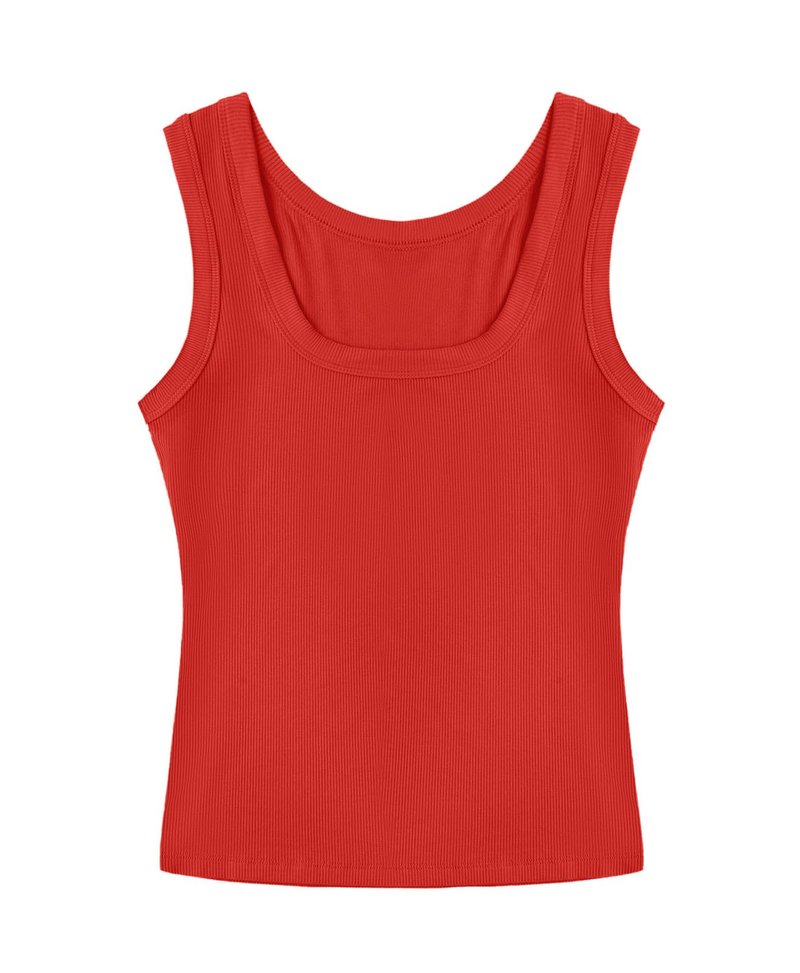 SVALIY Summer Womens Tank Tops 2026 Square Neck Fitted Sleeveless Shirts for Women Ribbed Basic Top Red M