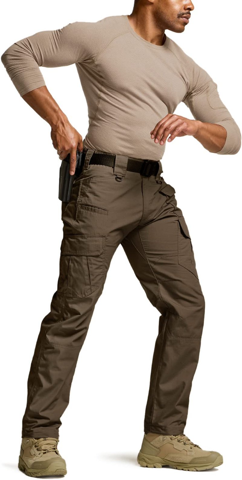CQR Men's Tactical Pants, Water Resistant Ripstop Cargo Pants, Lightweight EDC Work Hiking Pants, Outdoor Apparel, Duratex Mag Pocket Tundra, 40W x 32L