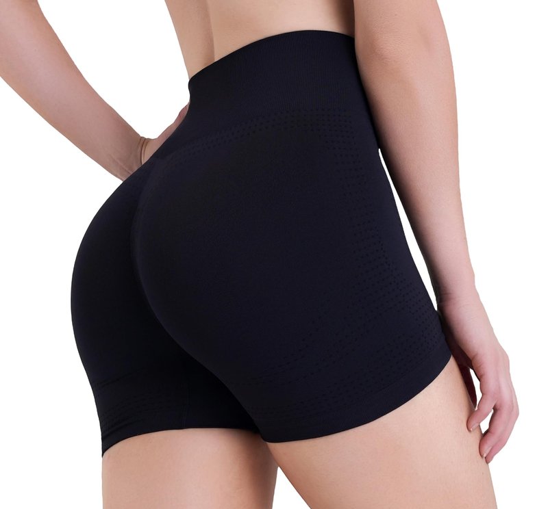 Sunzel Women's Hidden Scrunch Butt Lifting Biker Shorts with Tummy Control - High Waisted Mesh Breathable 4”Yoga Shorts for Workout, Gym, Running & Lounge,Black,Large