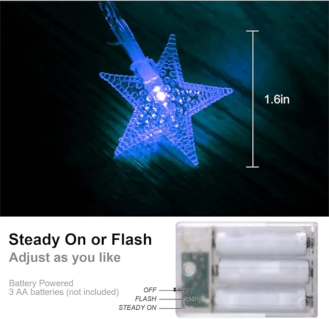 ITICdecor Star Lights Star String Lights 15 FT 30 LED Fairy Light Battery Operated Indoor&Outdoor Twinkle Christmas Lighting Bedroom Decor for Xmas Tree(Blue)