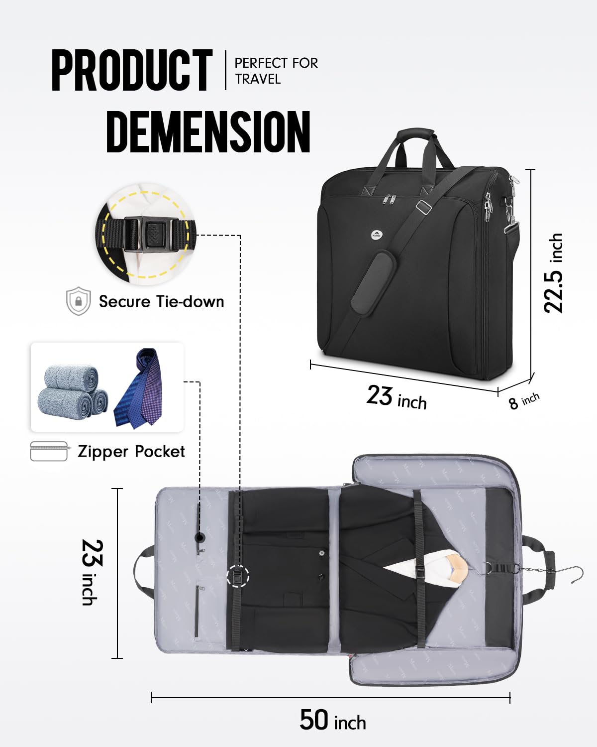 MATEIN Garment Bags for Travel, Large Double Layer Suit Bag Up to 6 Suits with Shoulder Strap, Foldable Carry On Garment Luggage for Hanging Clothes, Convertible Business Suitcase for Men Women, Black