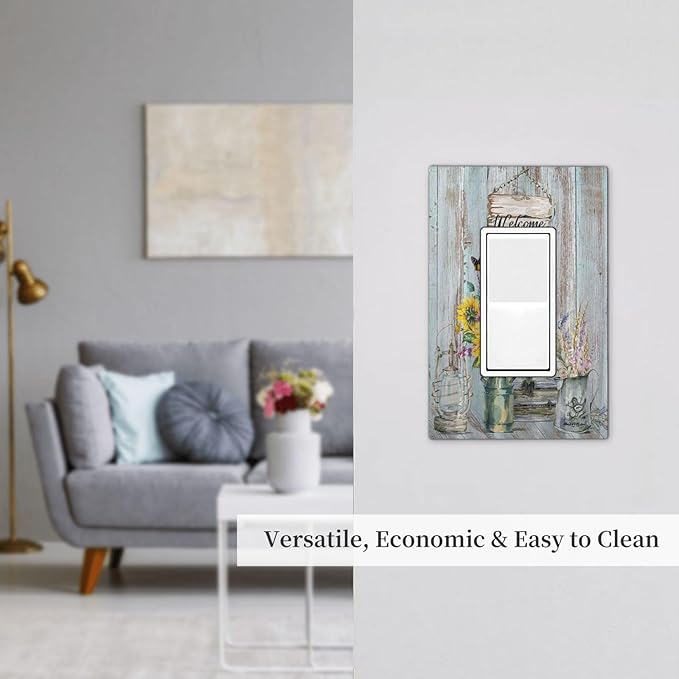 Sunflower Vintage Barn Wooden Single Rocker Light Switch Covers Sun floral 1 Gang Outlet Cover Wall Plate Decorative GFCI Switchplate Faceplate Farmhouse Home Livingroom Decor