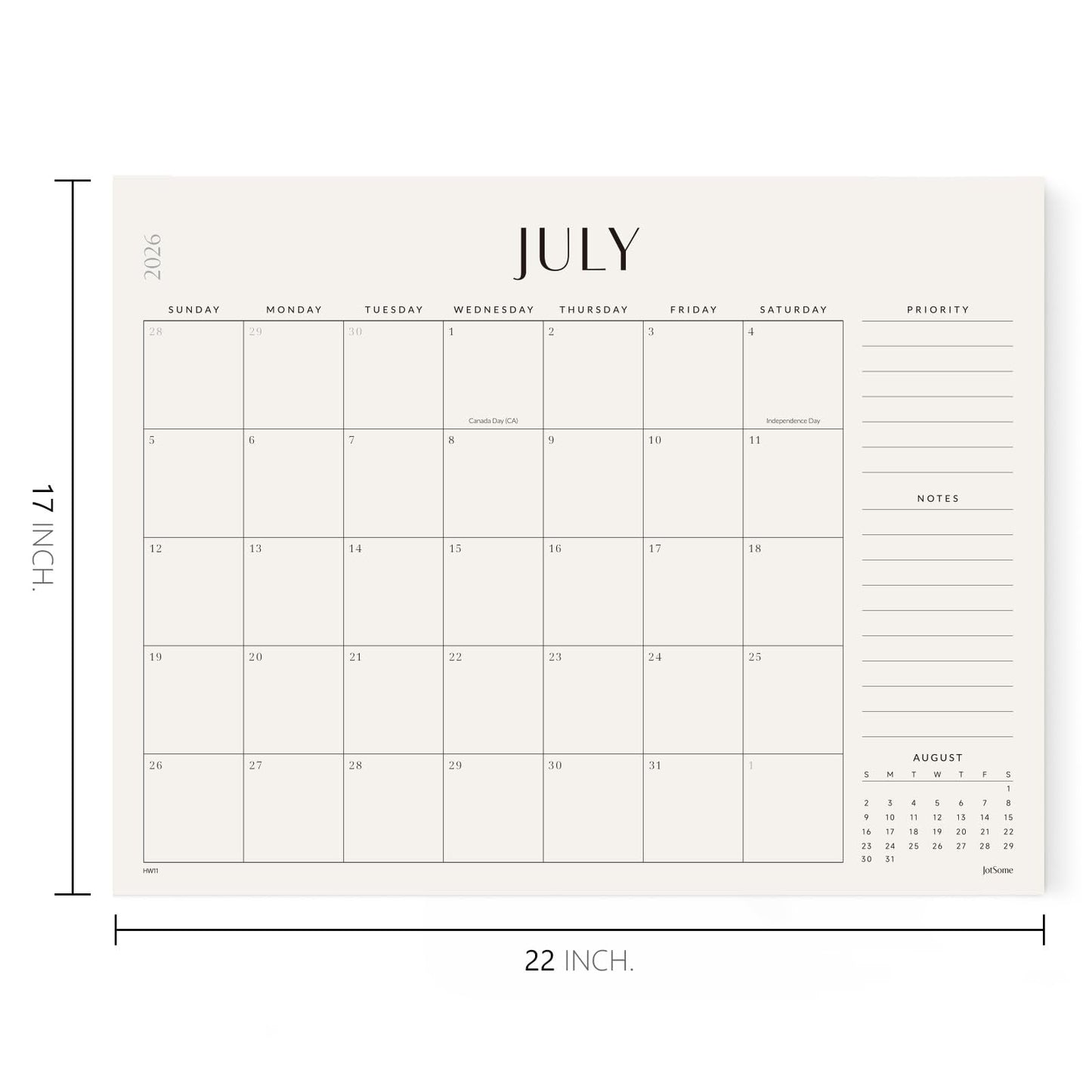 Jotsome Large Desk Calendar 2026-2027, Desk Pad Calendar From Now to June 2027 22x17 inch, Desk Blotter Calendar for Home and Office, Easy Planning (Beige, 17" x 22")