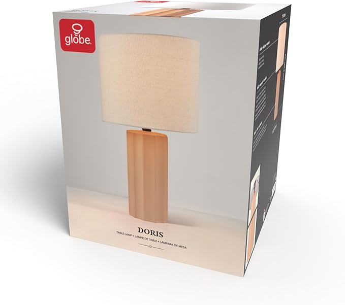 GLOBE Electric 61000062 20" Ribbed Ceramic Table Lamp, Matte Terracotta Finish, White Linen Shade, On/Off Rotary Switch on Socket, for Living Room, Bedroom, Office, Home Décor