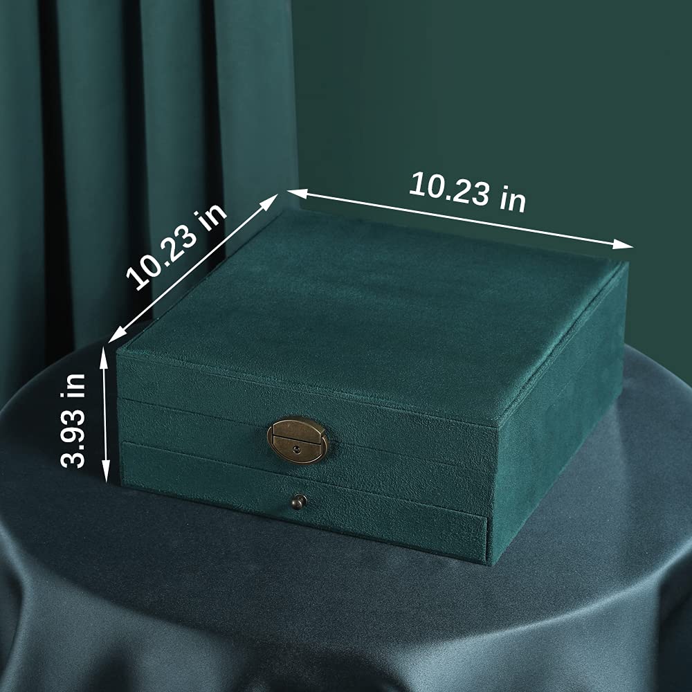 GYJOYERO Women Jewelry Box Lockable 3 Layers Large Jewelry Organizer Storage Case for Earrings Necklaces Rings Bracelets,Green Display Jewel Holder (Green)