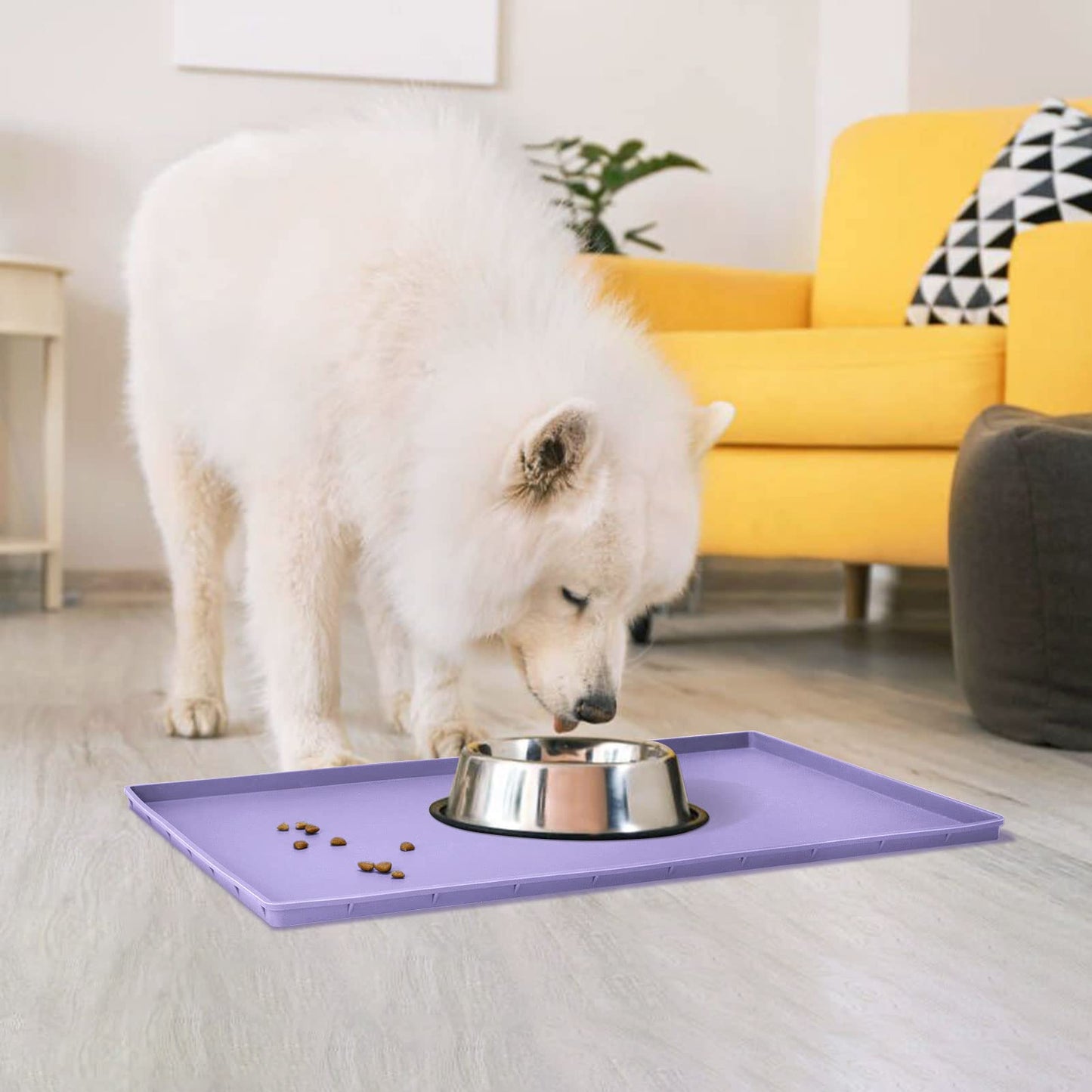 EIOKIT Dog Food Mat,Silicone Waterproof Food Tray,Non Slip Pet Bowl Mats Placemat,0.6" Raised Edge,Suitable for Most Small and Medium Sized Pets,18.5" x 11.5"