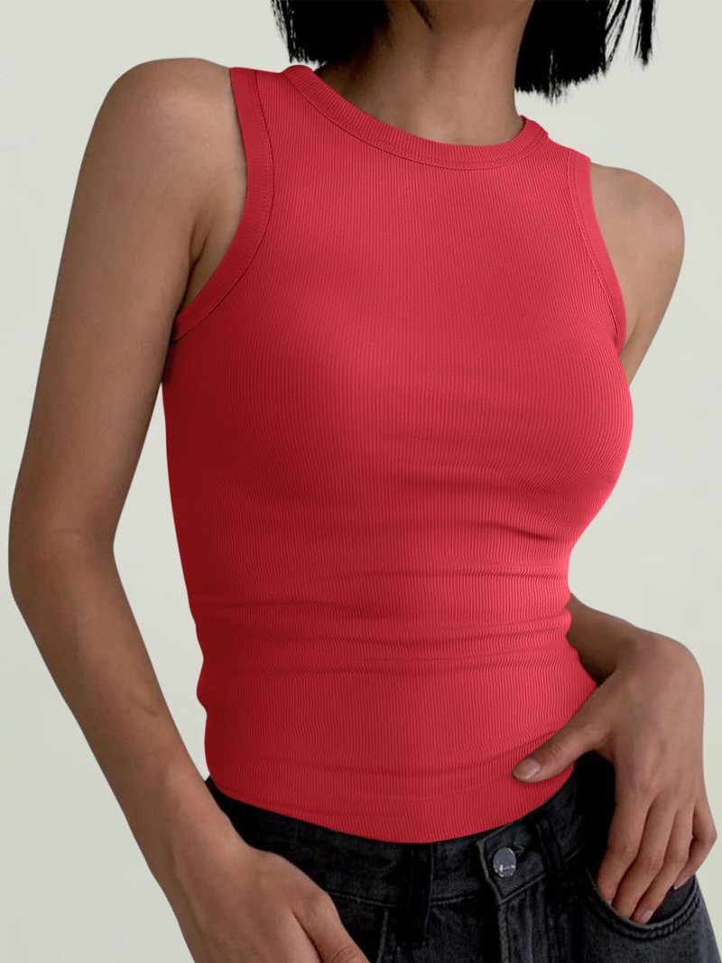ANRABESS Womens Sleeveless High Neck Tank Tops Fashion Summer Casual Basic Slim Fit Ribbed Racerback Top Shirt Clothes Red-XL