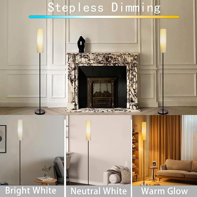 Floor Lamp for Living Room, Lamp with 3 Color Lampshades, Remote Standing Lamp for Bedroom, Office, Room décor(Bulb Included) (Ivory)
