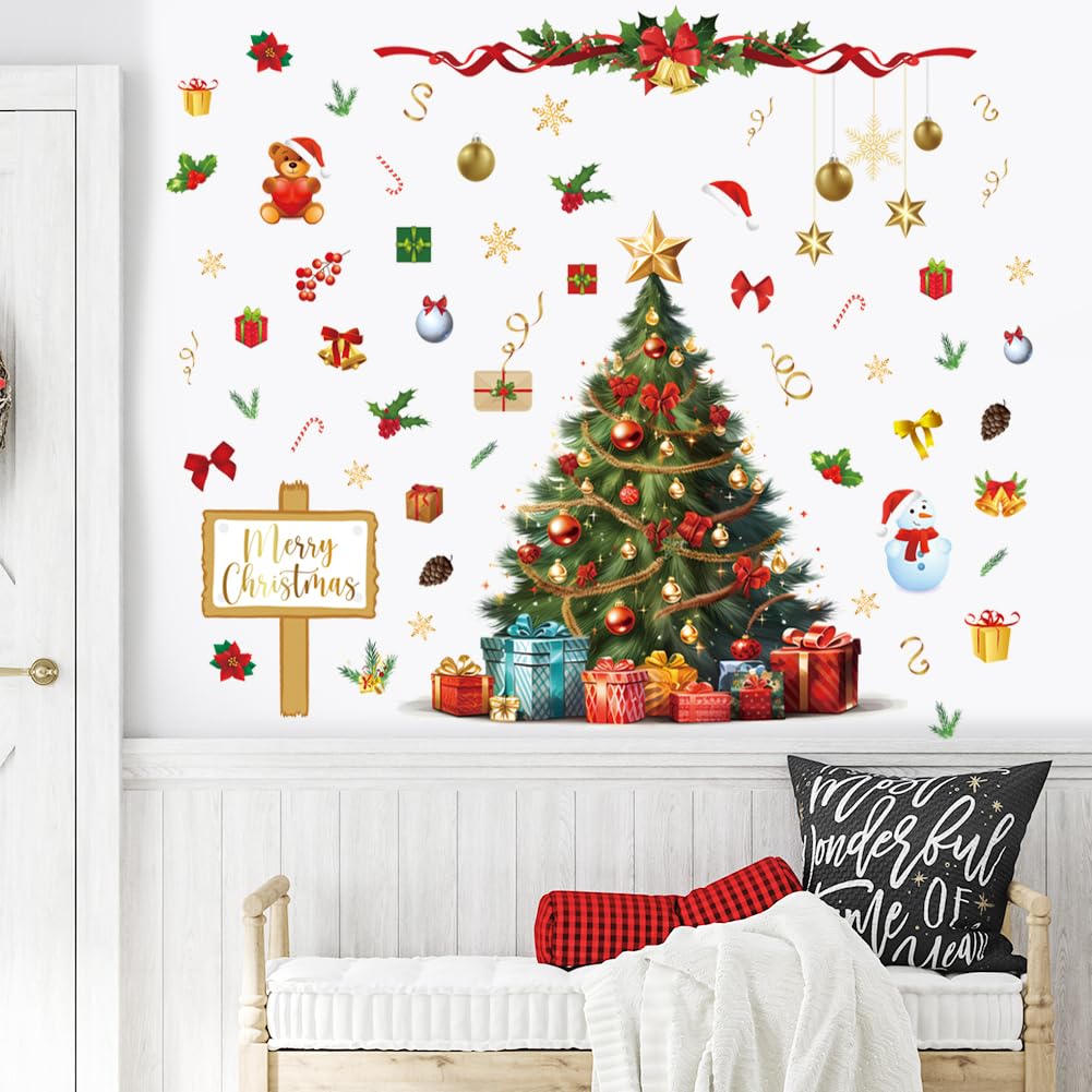Large Christmas Tree Wall Decals DIY Christmas Wall Stickers Xmas Tree Window Clings Christmas Wallpaper Peel and Stick Removable Vinyl Wall Art for Bedroom Nursery