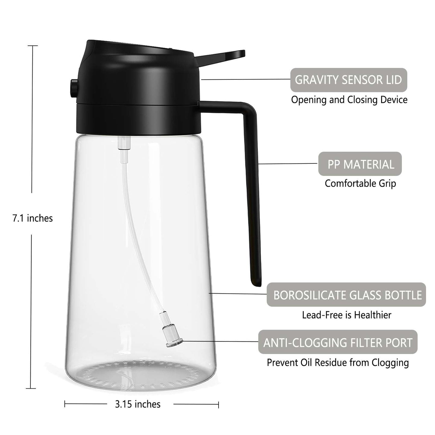 JULEHUI With Stickers 16oz Olive Oil Sprayer for Cooking - 2 in 1 Spray & Pour Olive Oil Dispenser - 470ml Glass Spray Oil Bottle - Kitchen Gadgets