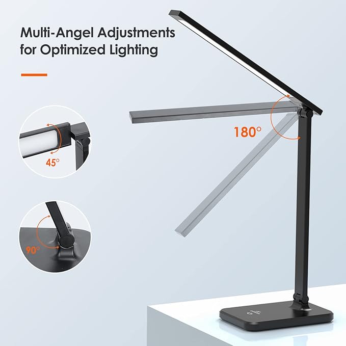 LED Desk Lamp, Eye-Caring Table Lamp with 3 Brightness Levels, Touch Control and Memory Function, Foldable Reading Lamp for Home Office Bedroom Study, 8W, 4000K, Black