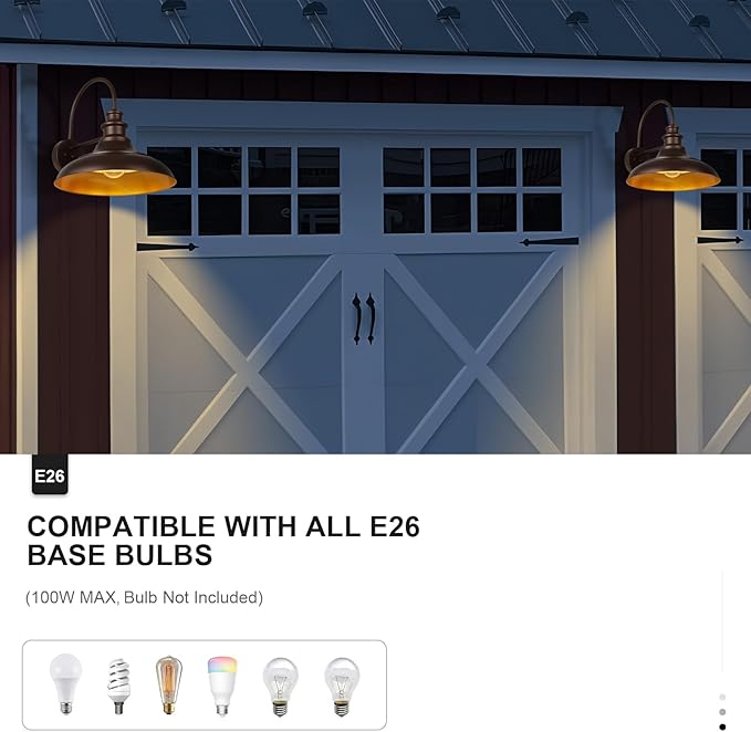 Outdoor Barn Light Fixtures, 16 Inch Large Dome Farmhouse Exterior Wall Mount Lights, Rustic Gooseneck Wall Sconces Indoor Wall Lighting, Industrial Bronze Gold Lanterns for Porch, Garage,2 Pack
