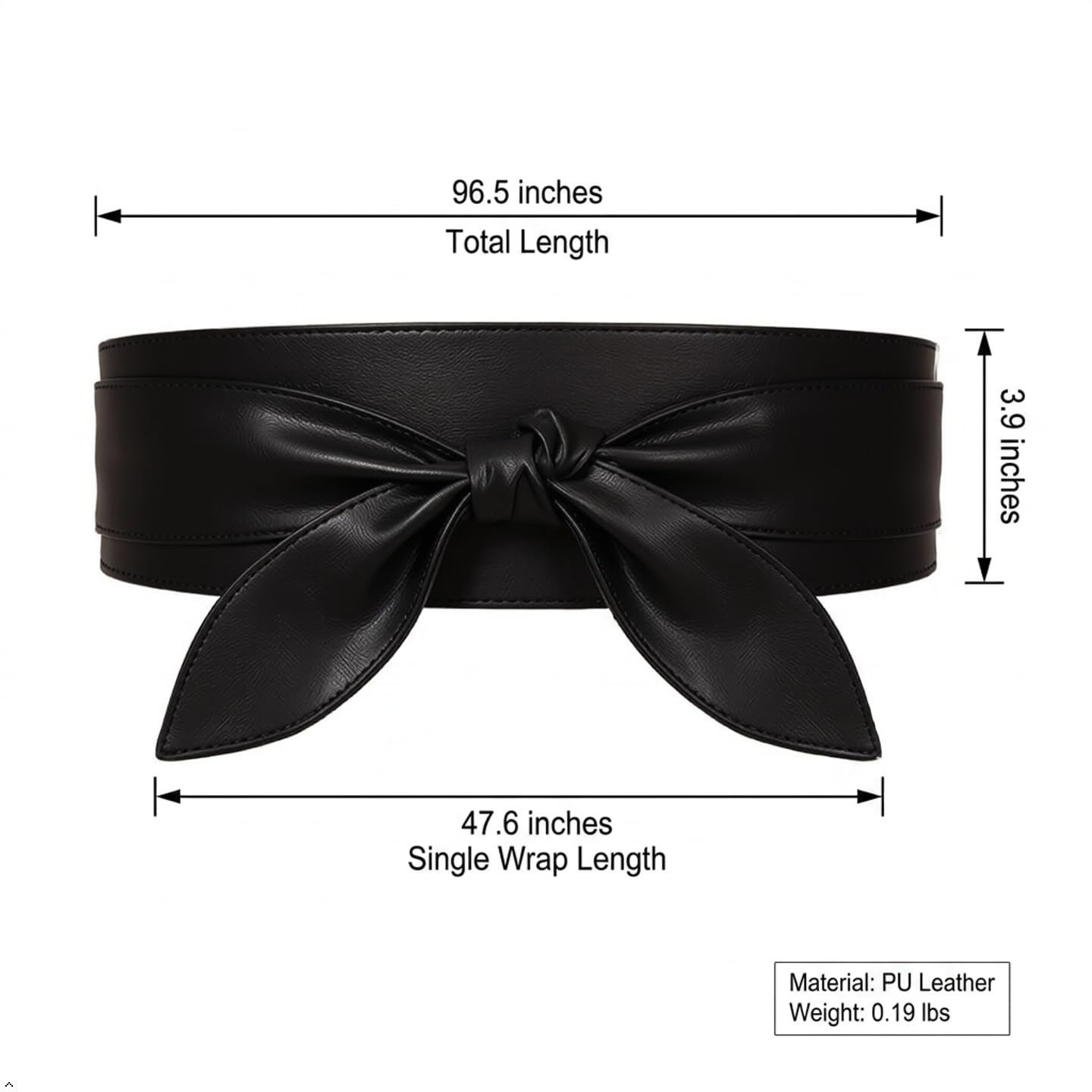 Clove Rise Women Wide Waist Belt | Soft PU Leather Obi Belt | Wrap Around Knotted Tie Belt for Dresses | Fashionable Long Sash with Bow | Plus Size Adjustable Waistband (black)
