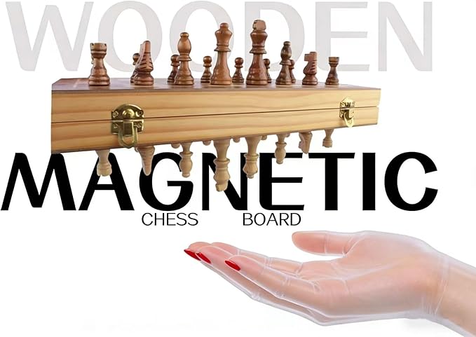 15 Inch Wooden Magnetic Chess Set with Folding Board &amp Storage – Includes Checkers Fun Strategy Game for Kids and Adults Great for Family Game Night