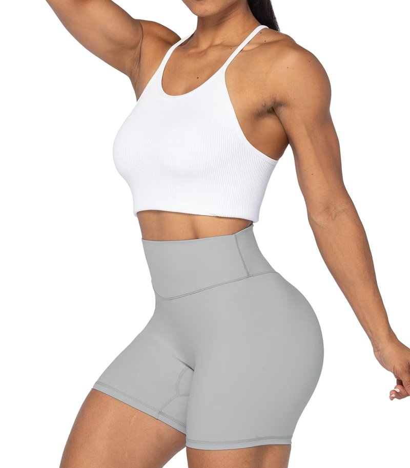 Sunzel No Front Seam High Waist Biker Shorts for Women, Squat Proof Yoga Workout Gym Bike Shorts 5" Inseam Grey Large