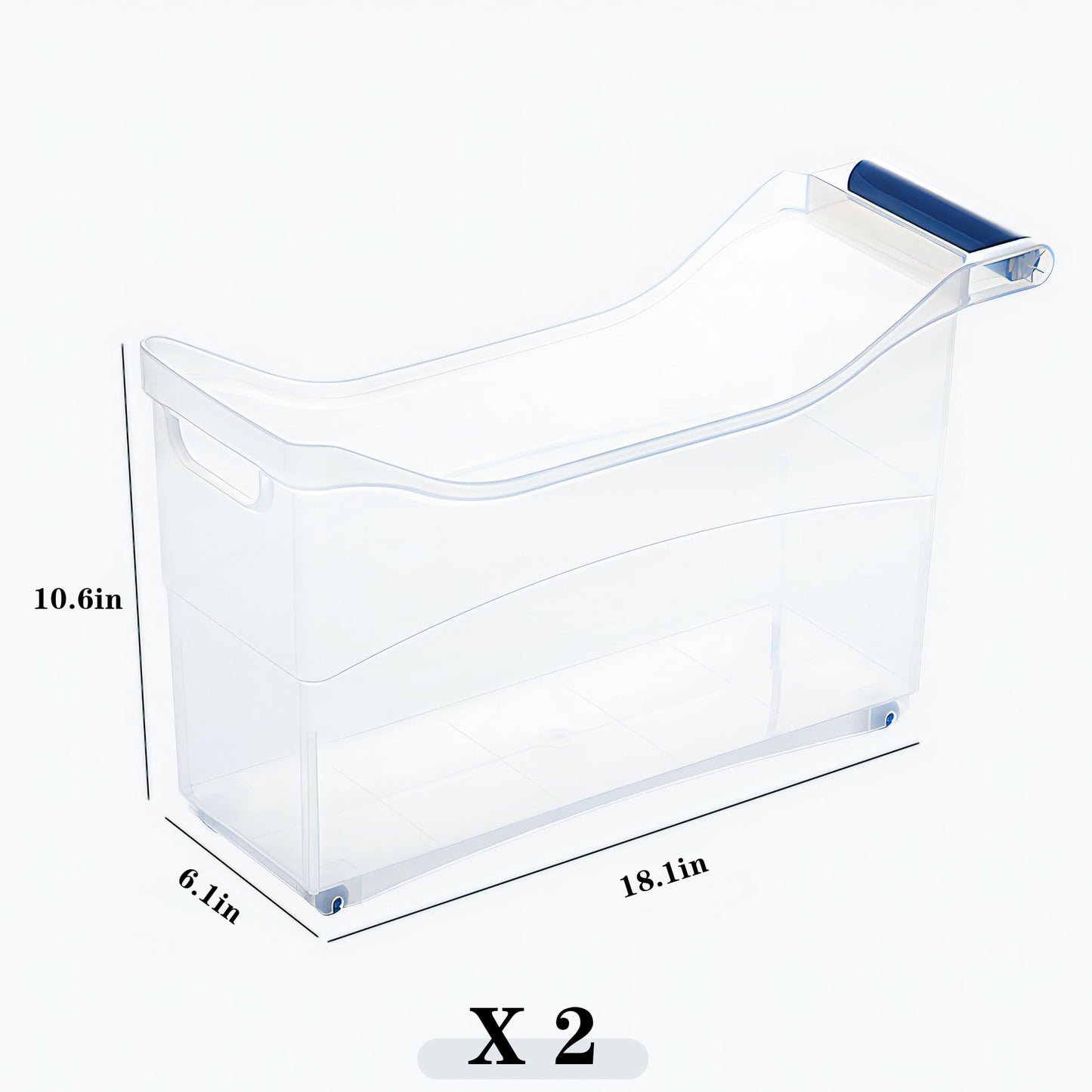 MANO 2Pack Large Roll Out Bottle Organization Bins Clear Plastic Refrigerator Organizer with 4 Wheels - Perfect for Pantry, Kitchen, and Under Sink Storage