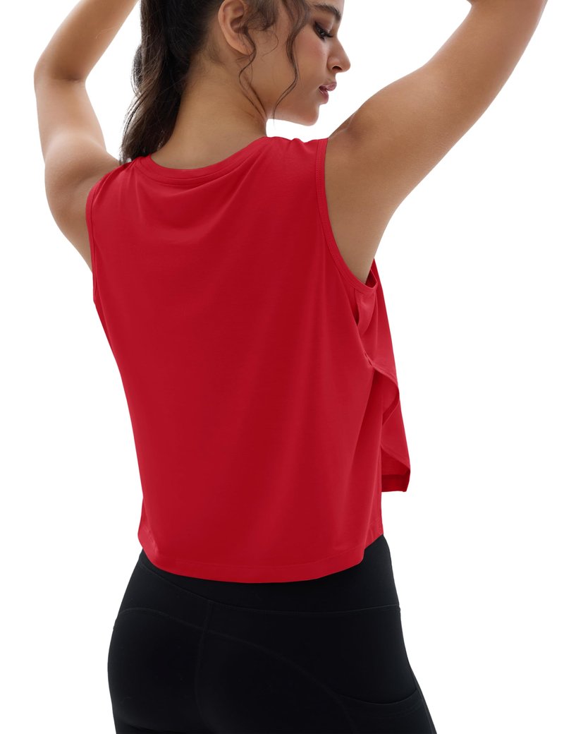 MAGCOMSEN Tank Tops for Women Quick Dry Basic Sleeveless Workout Cropped T-Shirts Athletic Tops with Side Slits Red L