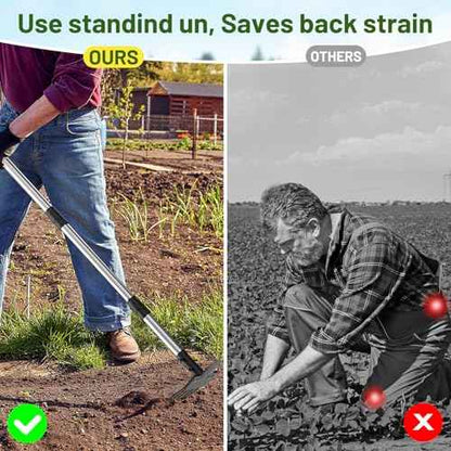 2-in-1 Heavy-Duty Weed Puller Tool with 5-Tine Rake ? 30" to 60" Adjustable Handle, Hoes for Gardening, Hoe Garden Tools for Loosening Soil, Planting, Weeding