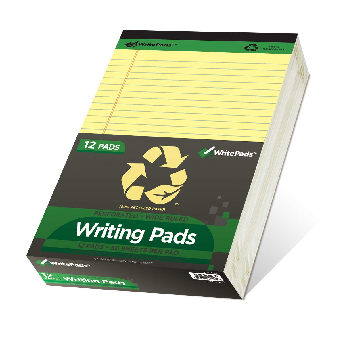 KAISA Legal Note pads 8.5 x 11，12pads 600 Sheets note pads office supplies Recycled Paper 8.5 x 11 Wide Ruled 50 sheets Premium Thick Paper Hard Back Notepads 8-1/2"x 11-3/4" Writing Tablet Canary For Office Supplies (Pack of 12)