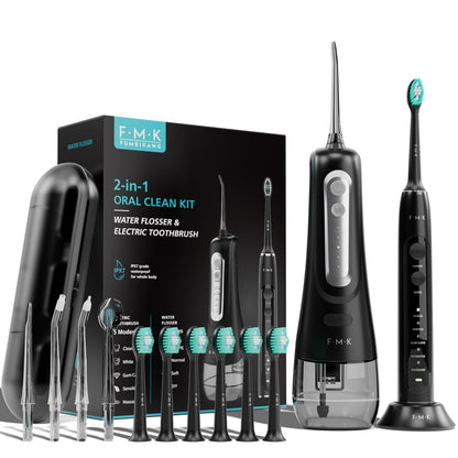 Water Flosser & Electric Toothbrush for Adults Oral Irrigator & Sonic Toothbrush 2-1 Oral Clean Kit (Black)