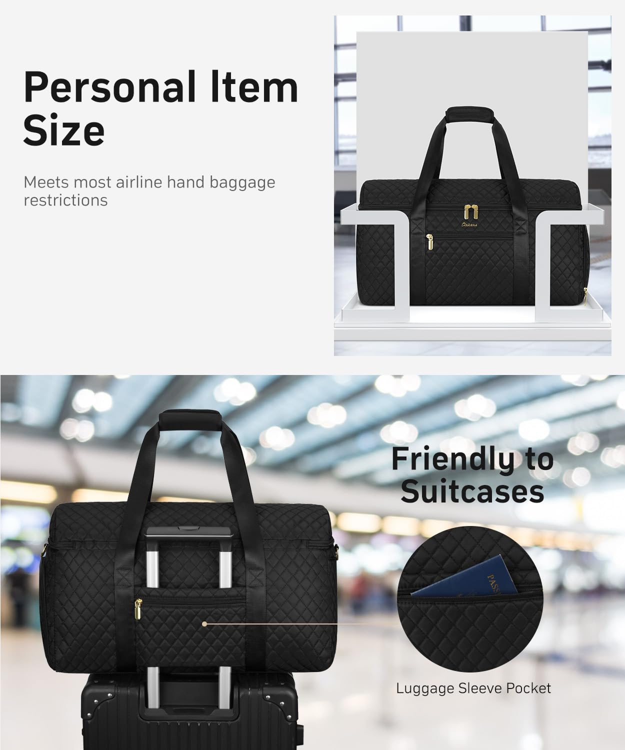 CLOKARS Travel Weekender Bags for Women: Overnight Bag with Shoe Compartment Large Travel Duffle Bag with Toiletry Bag Carry on Bag Personal Item Bag with Wet Pocket Hospital Bag for Women Black