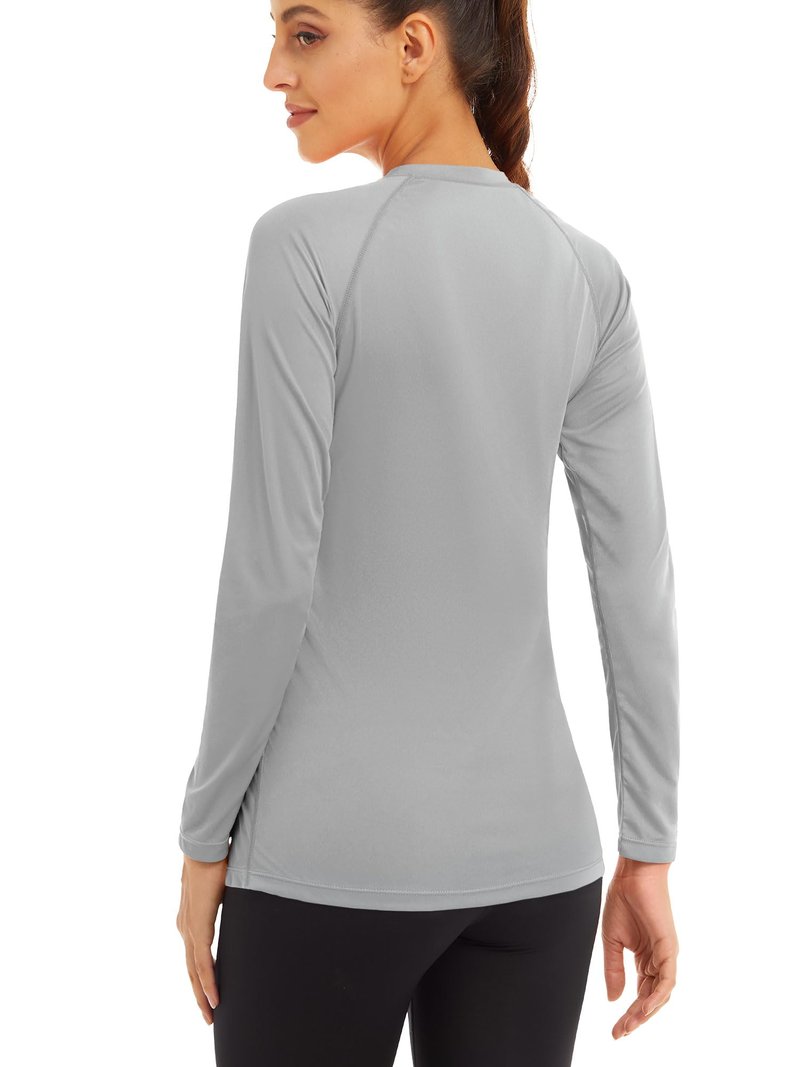 MAGCOMSEN Rash Guard Swim Shirts for Women Quick Dry Shirts Hiking Shirts for Women Long Sleeve UV Protection Shirts UPF 50+ Running Shirts for Women Light Grey