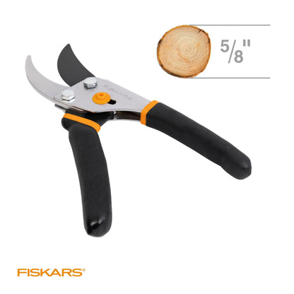Fiskars Bypass Pruning Shears, 5/8-Inch Cut Capacity Garden Clippers, Gardening Scissors with Sharp, Rust Resistant Steel Blade