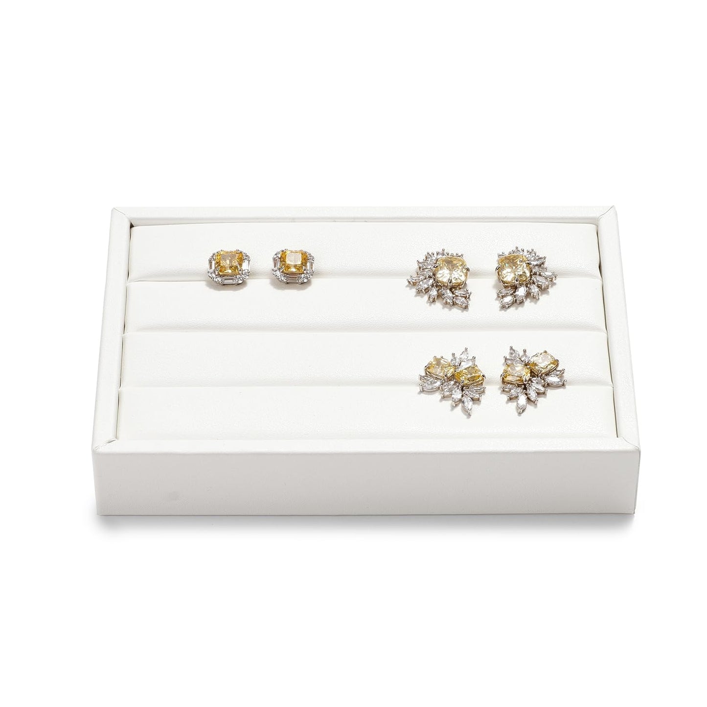 Oirlv 3 Slots PU Leather Small Ring Organizer Earrings Trays Showcase Display Storage Insert Holder for Jewelry Box, Drawer, Dresser(White,M)