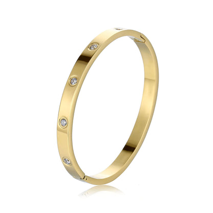 YCSLYW Women's Stainless Steel Bracelet Jewelry Crystal Bracelet With Cube Zircon Hinge Jewelry oval Bangle Christmas Valentines Birthday Gifts for Women (Love Gold)