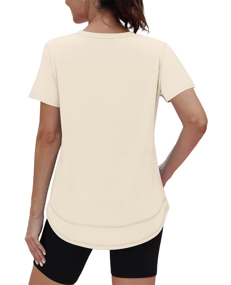 Short Sleeve Shirts for Women Workout Pilates Outfits Tennis Summer Tops 2026 Beach Vacation Clothes V Neck White M