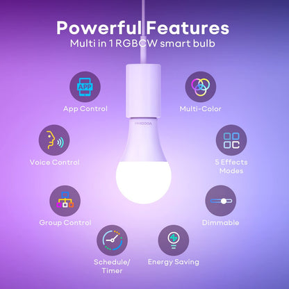 VOCOlinc Smart Light Bulb Works with Apple Homekit, Alexa, Google Home, Dimmable WiFi Smart Bulbs, 850 Lumens, E26 LED Smart Bulb 60 Watt Equivalent, A21, 2200K-7000K RGBW, 9.5W, 1 Pack