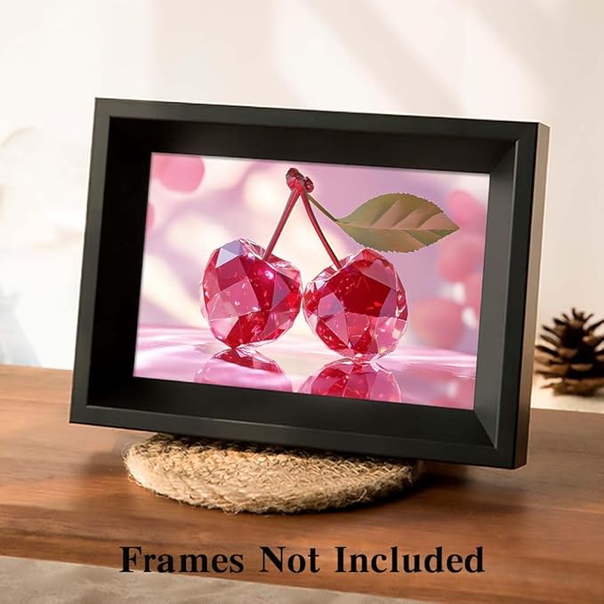 Yesad Cherries Art Print, Kitchen Wall Art Pictures Poster Pink Wall Décor for Dorm Living Room Bedroom Cabin Kitchen Wall Décor Fruits Wall Art (Unframed,36”x24”, Cherry)