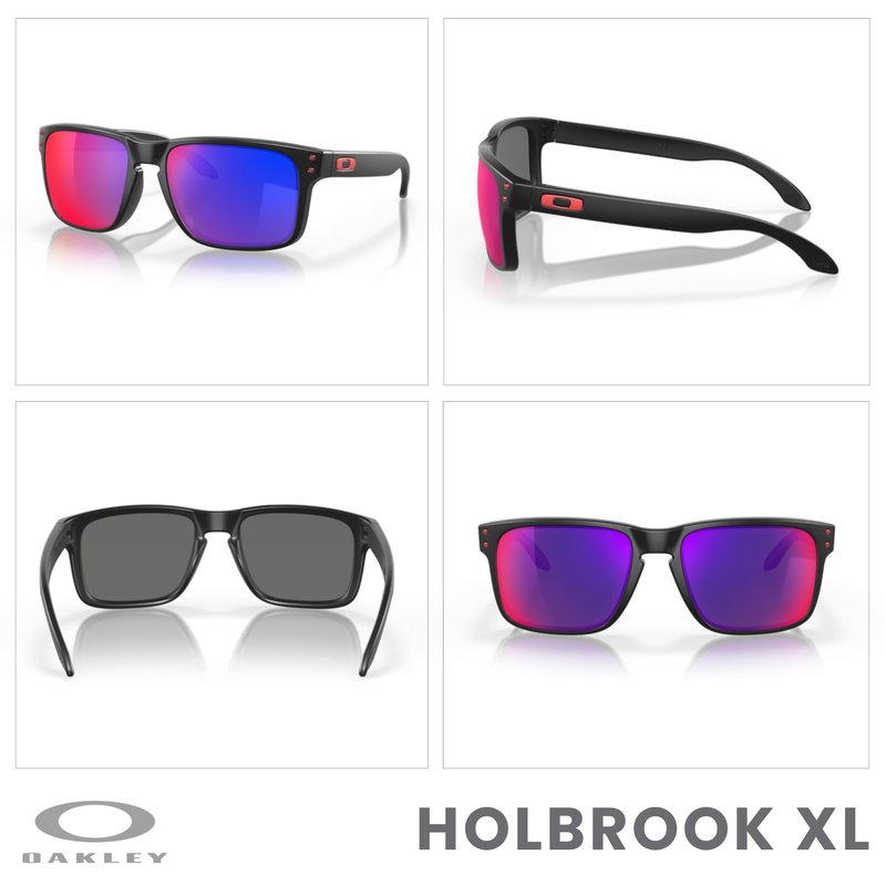 OAKLEY Holbrook OO9102 910236 Square Sunglasses For Men Matte Black/Positive Red Iridium, 55MM+ Bundle Accessory Leash Kit, Microfiber Pouch