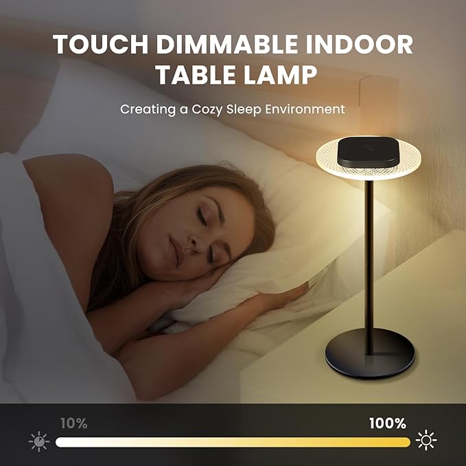 LOFTEK Cordless Table Lamps, Rechargeable Table Lamp, Up to 55 Hrs Ultra-Long Battery Life, Eye-Friendly, Touch Dimming, Portable Wireless Ambient Lighting (Black, 1 Pack)