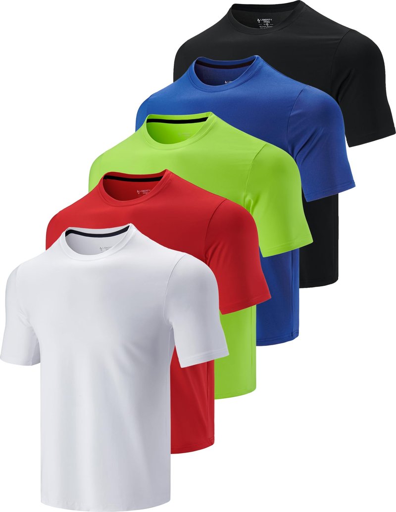 5 Pack Men’s Active Quick Dry Crew Neck T Shirts | Athletic Running Gym Workout Short Sleeve Tee Tops Bulk (Edition 7, 5X-Large)