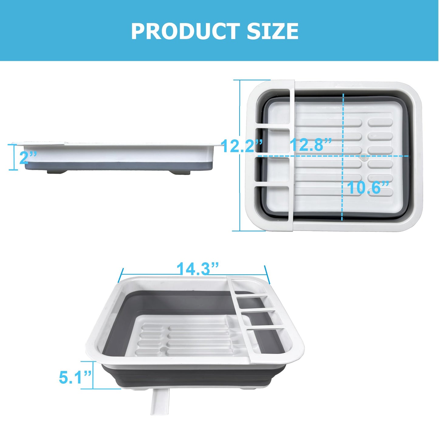 Collapsible Dish Drainer with Drain Plug and Swivel Spout, Space-Saving, Portable Dish Rack for Kitchens, RVs, Campers and Travel Trailers