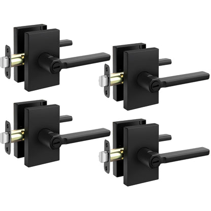 Goldenwarm Black Door Handles Interior,Matte Black Privacy Door Handle for Bedroom Bathroom, Keyless Door Lever Adjustable & Reversible,4 Pack