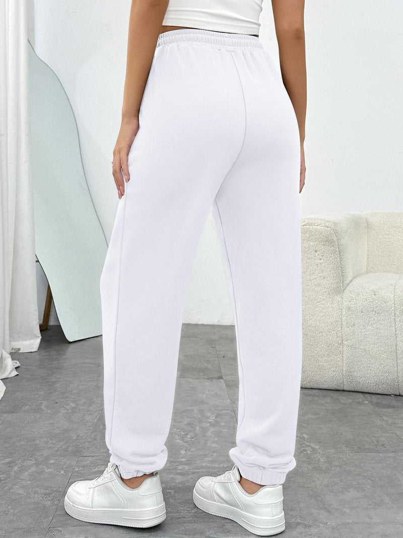 Trendy Queen Women's Sweatpants Athletic Joggers Baggy Pants Lounge Bottom 2026 Fall Fashion with Pockets White M