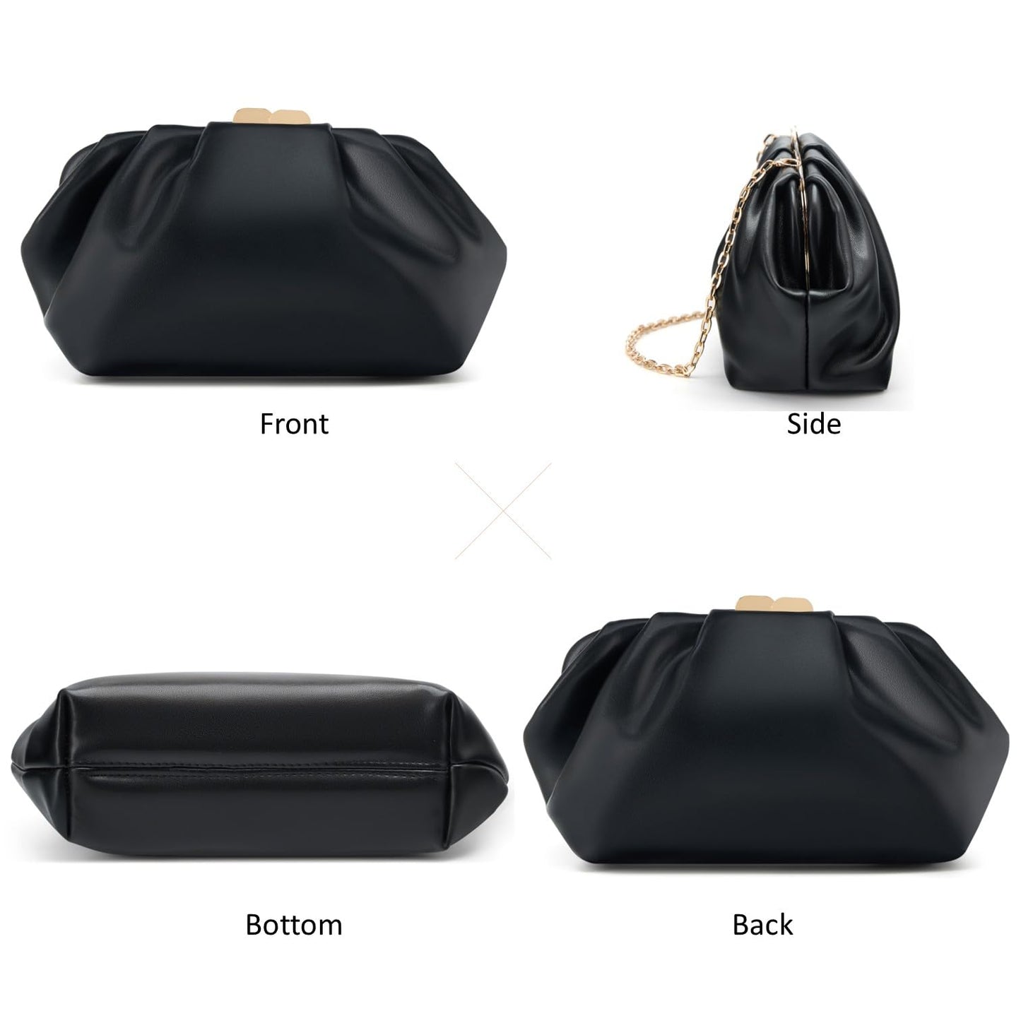 DETARA Vegan Leather Clutch Purse for Women Formal Soft Pleated PU Clutch Elegant Evening Bag Wedding Party and Prom (Black 933)