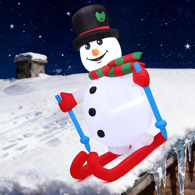 GOOSH 6 FT Christmas Inflatables Snowman Outdoor Decorations Blow Up Yard Ski Snow Man with Built-in LEDs for Xmas Party Garden Lawn Decor